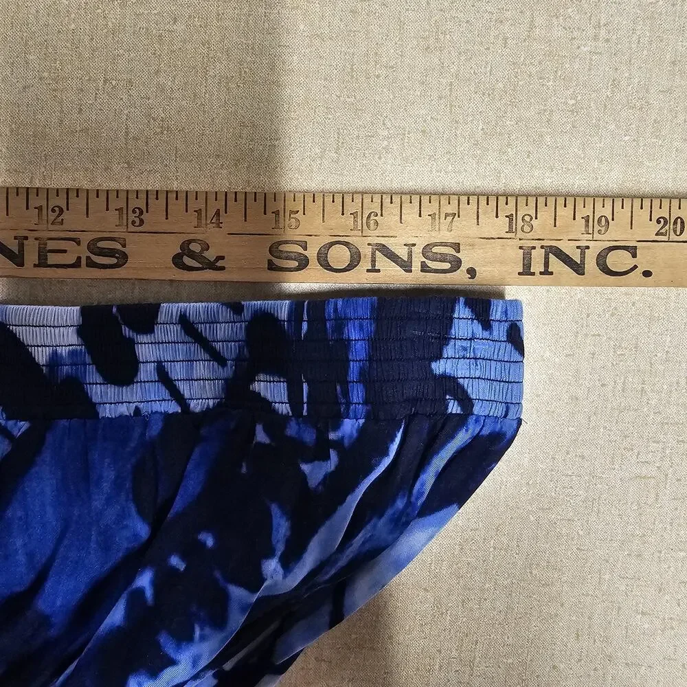Vtg Womens Strapless Maxi Dress Sz M Blue Shirred Waist Floral Tie Dye Beach USA - Picture 7 of 10